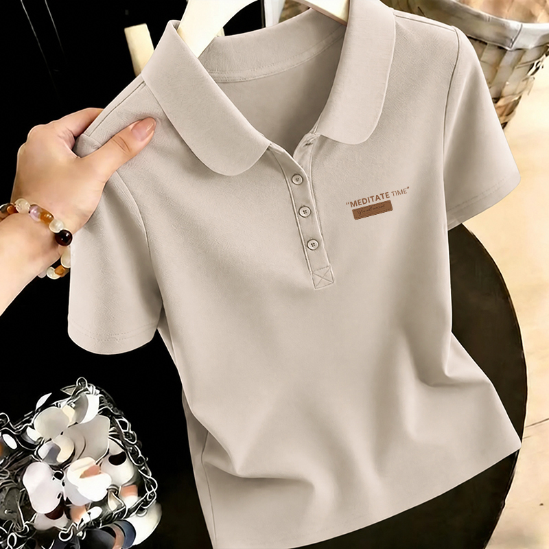 Big Brand Outlet Export Pure Cotton 100% Polo Shirt, Loose Fit, Slimming, Covers Body Flaws, Women's High-End Versatile Short-Sleeve Top Big Brand Outlet Export Pure Cotton 100% Polo Shirt, Loose Fit, Slimming, Covers Body Flaws, Women's High-End Versatile Short-Sleeve Top