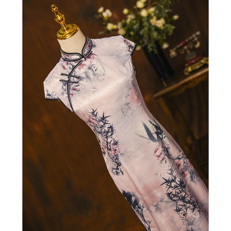 Mom Qipao 2022 New Retro China Wind Printing Daily Old Shanghai Improved Edition Foreign Dress Women's Summer