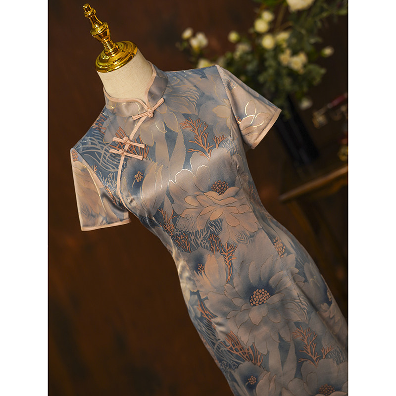 Mom cheongsam 2022 new autumn Republic of China old Shanghai retro Chinese style improved dress women's short summer