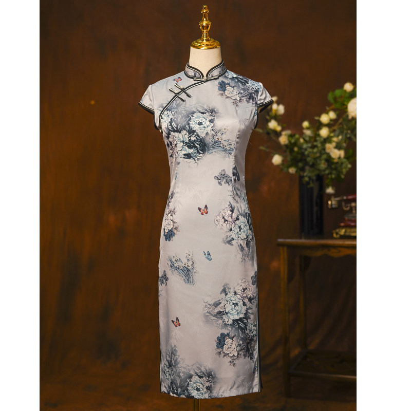 Improved printed cheongsam female retro national tide Chinese style old Shanghai mid-length daily wearable mother dress autumn