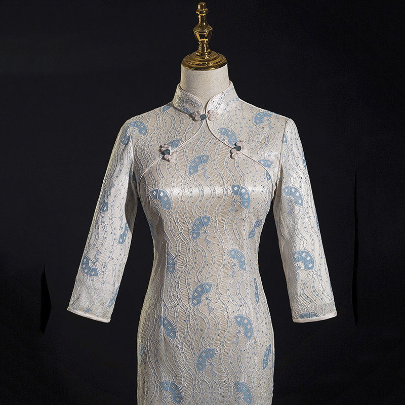 Lace Qipao 2022 New Young Teenage Girl Improved National Wind Dress Retro Style Middle Long Edition Summer