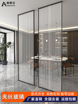 Double-layer tempered laminated silk glass laminated glass entrance hall partition art screen sliding door customization