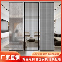 Double-layer tempered laminated silk glass laminated glass entrance hall partition art screen sliding door customization