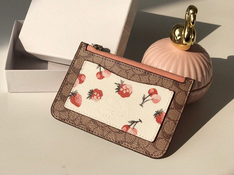 ins classic old flowers lady card bag small strawberry card wallet card with zero wallet can put driver's license matching gift box