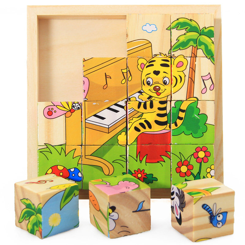 16 children's six-sided painting puzzle wooden 3D vertical volume wooden early education puzzle children's toy gift