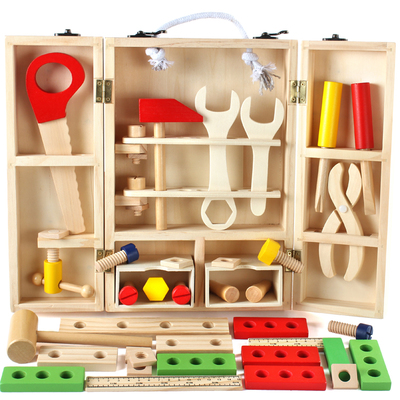 Children's Toolbox Toys 2-3-4-5 Years Old Boy Wooden Simulation Repair Tool Puzzle Play House Wine Set