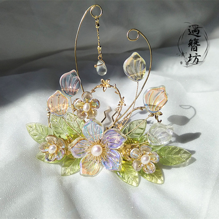 Encounter hairpin square pear hair fall crown glass pearl top hairpin complex ancient style hairpin hairpin Hanfu headdress costume photographic hair ornament