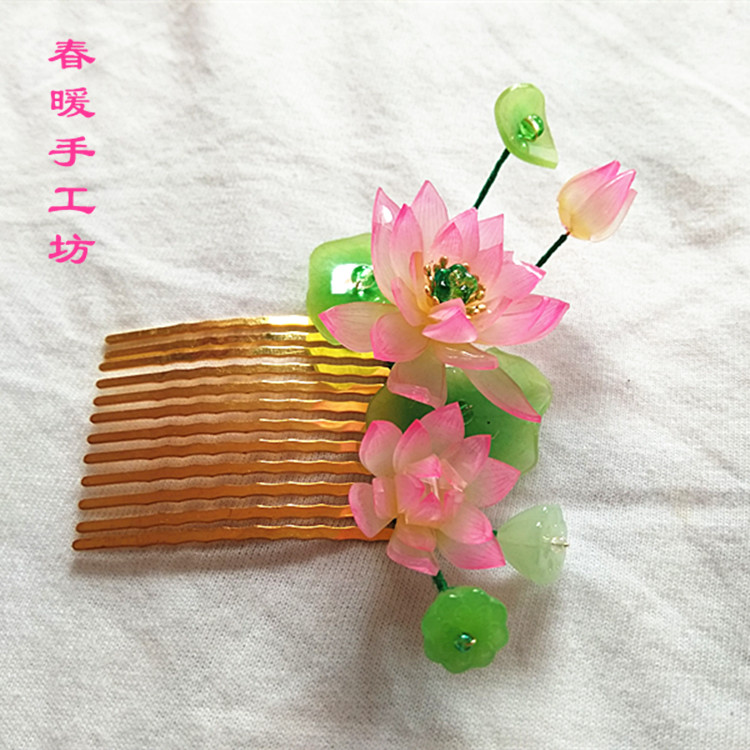 Lotus Comb Encounters with Hairpins Workshop Original Design Hot-Shrink Lotus Inserts Comb Side Comb Hanfu Qipao Hair Accessories Chinese Wind Hair Inserts