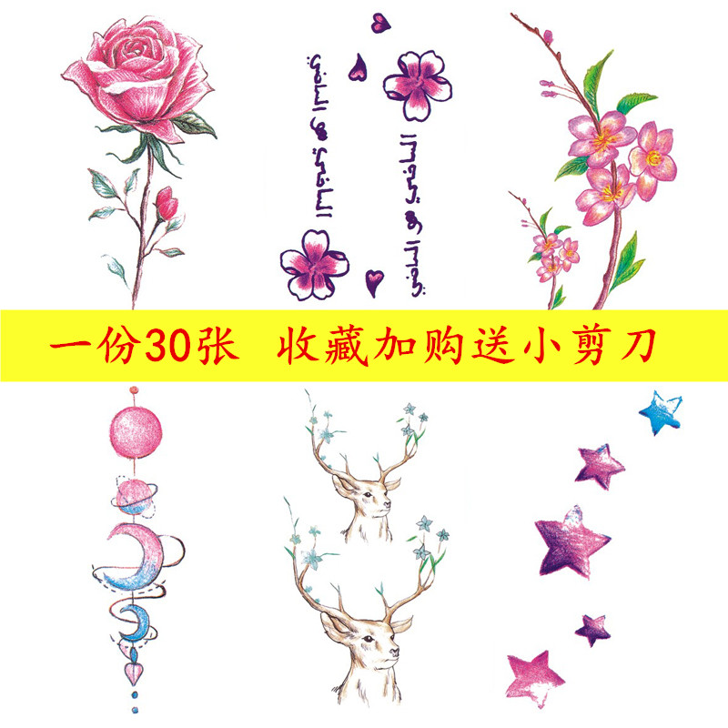 Tattoo Sticker Waterproof Female Durable Korea Emulation Floral Plum Blossom Net Red ins Wind lock bones Sexy not permanent 1 year