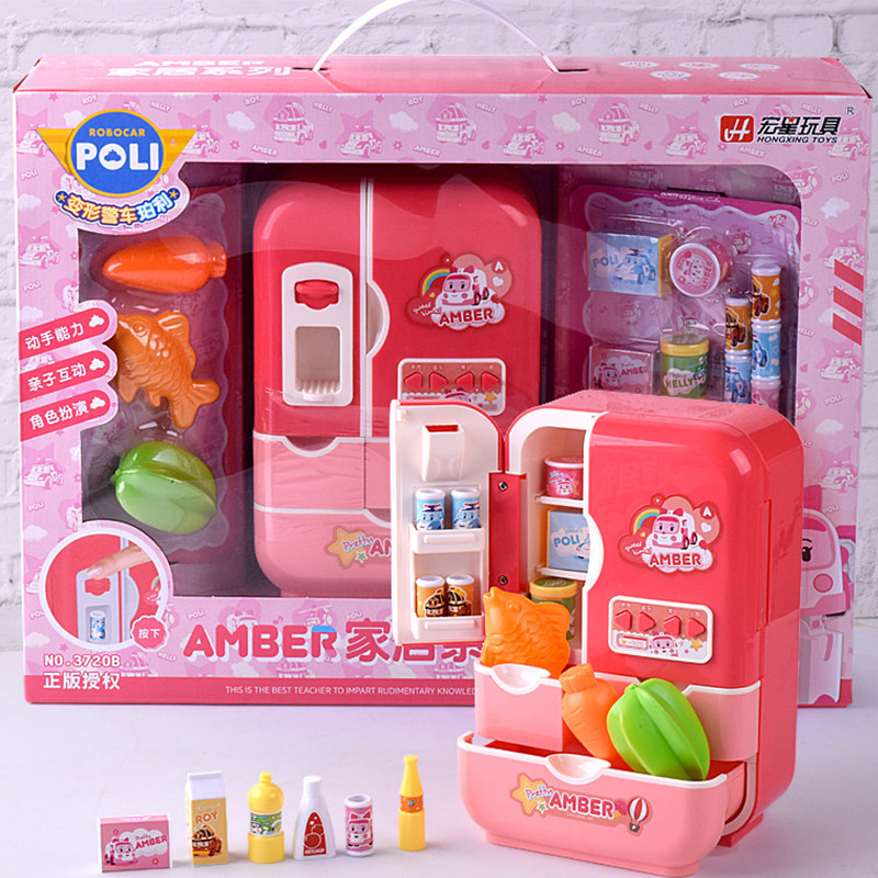 Children Dining Home Wine Toy Simulation Kitchen With Music Refrigerator Double Door Girl Food Cooking boy Cooking