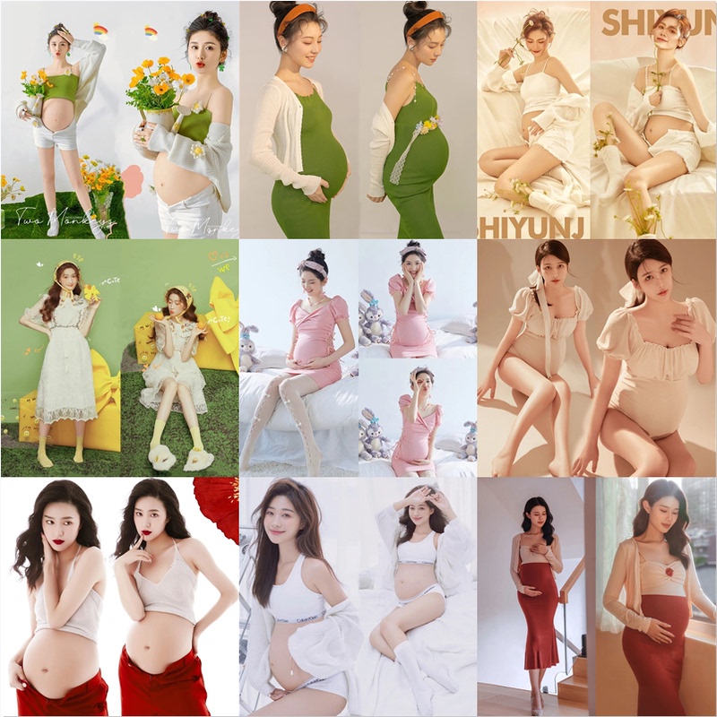 New Maternity Photography Outfit, Fresh and Sexy, Slim-Fit Knitted Maternity Clothes for Beautiful Belly Photos at Home