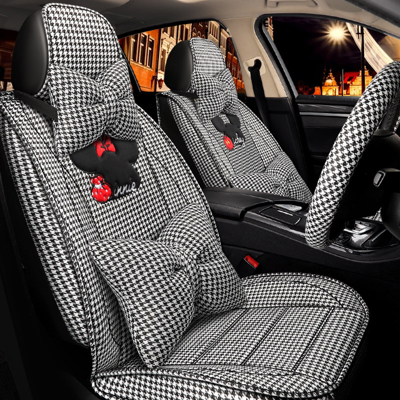 Modern houndstooth car seat cover classic full surround linen car seat cushion seat cover ladies retro style cushion winter