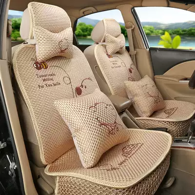 Car cushion new four seasons universal seat cushion fully surrounded summer ice silk cotton hemp car cushion cartoon cute summer seat cover