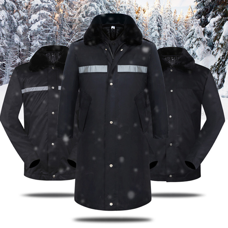 Winter thickened Multi-functional anti-chill suit lengthened Reflective Security Work Wear in a long version of cotton coat in a cotton jacket