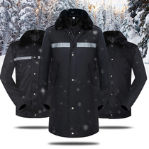 Winter thickened multi-function cold-proof clothing extended reflective security overalls Labor insurance cotton clothing medium and long cotton coat