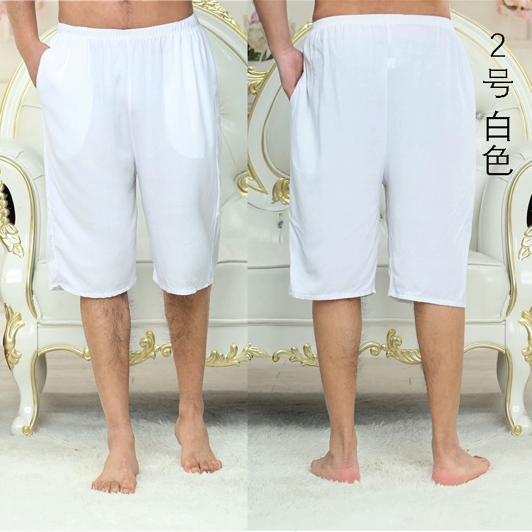 Nam giới mùa hè và mùa thu mặc hai túi quần pyjama quần rayon cotton lụa quần ở nhà cộng với kích thước quần 5 điểm - Quần tây