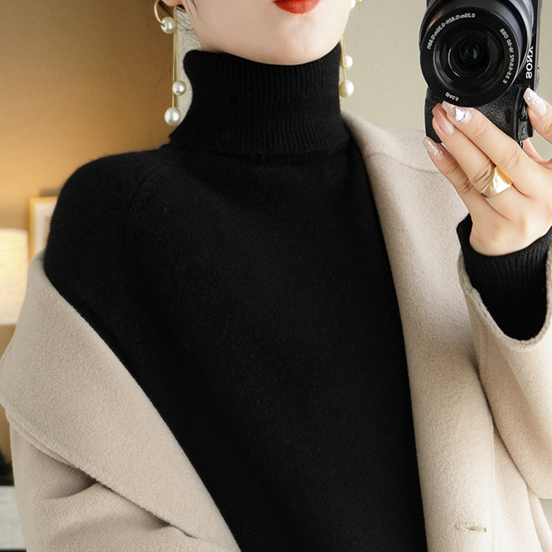 Super Stylish Black Turtleneck Sweater for Women, 2026 New Autumn and Winter Knitted Base Layer Top, Slim Fit Inner Wear