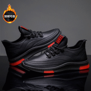 秋冬季潮流板鞋PU皮面加绒保暖休闲男鞋