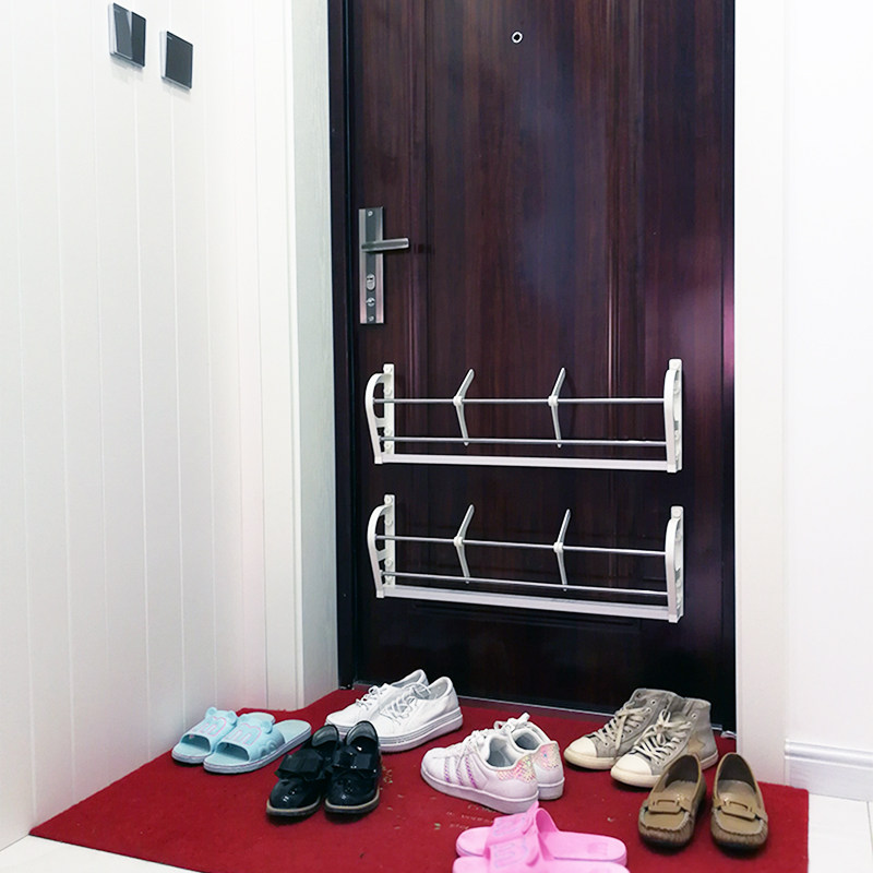 Magnetic suction door upper shoe rack door rear suction wall type punch-free paste double row bathroom rack door small nail-free slippers storage
