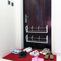 Magnetic suction door upper shoe rack door rear suction wall type punch-free paste double row bathroom rack door small nail-free slippers storage