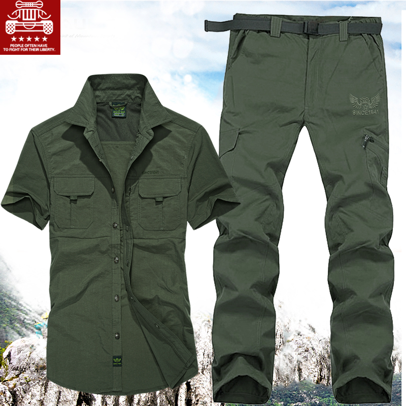 Battlefield JEEP spring and summer men's light outdoor clothing quick-drying pants suit Long-sleeved quick-drying mountaineering overalls
