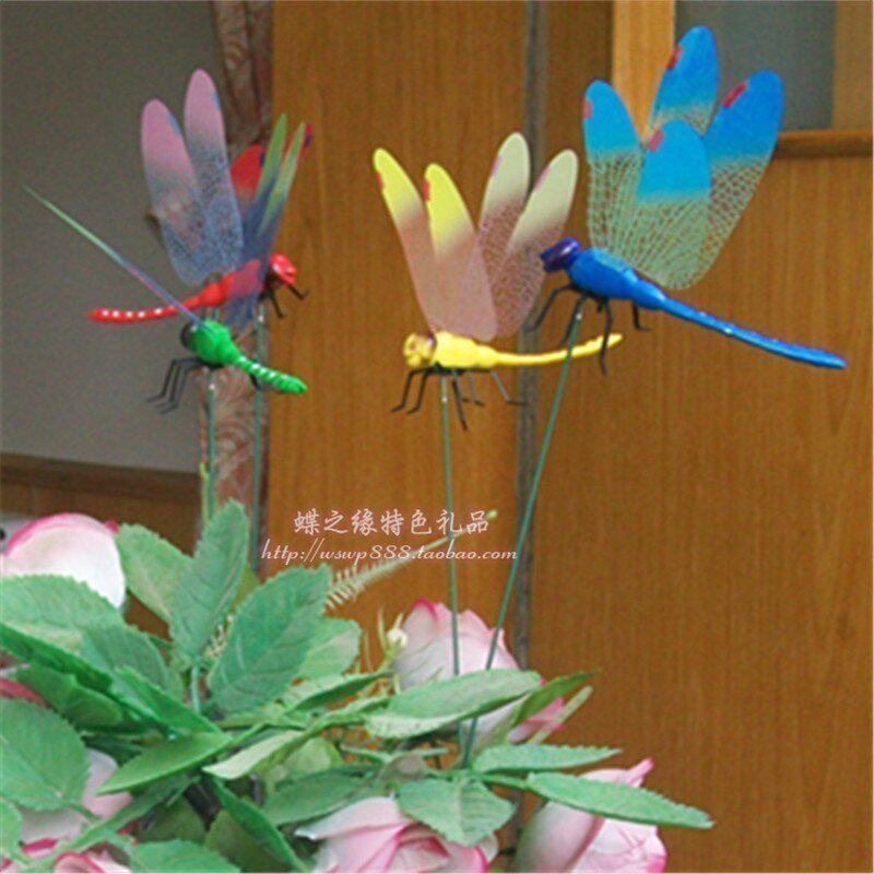 Cuttage Imitation Real Large Dragonfly Insert Pole Dragonfly Butterfly Garden Plugin with pole