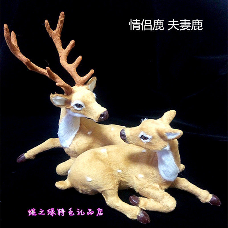 Couple deer couple deer emulation fur small deer swing piece decoration garden forest landscape supplies emulation animal props