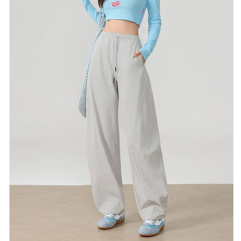 6-16F B Drawstring Elastic Waist Solid Color Versatile Casual Slimming Wrinkled Pants Curved Casual Pants Ss26643 6-16F B Drawstring Elastic Waist Solid Color Versatile Casual Slimming Wrinkled Pants Curved Casual Pants Ss26643