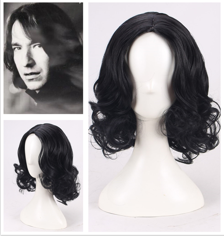 Snape Cosplay Wig European and American Male Half-Blood Prince Potter Black Middle-Parted Short Curly Hair Professor Wig