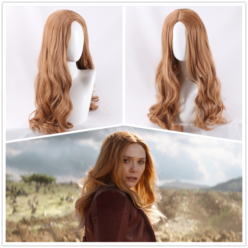 Wanda Vision Scarlet Witch Cosplay Golden Brown Long Curly Wig Realistic Middle Part Realistic Scalp Full Wig