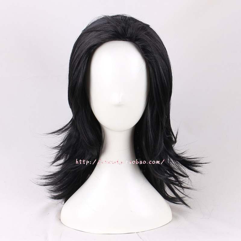 Loki Cosplay Wig for Men, Black High-Temperature Fiber, Medium-Length Fake Hair, Full Head Wig with Back-Upturned Style