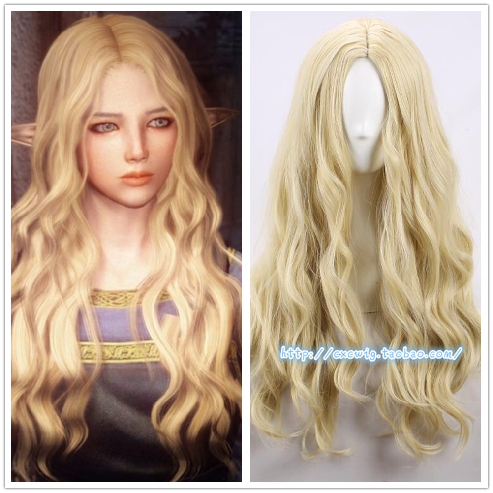 Upper ancient scroll 5 days International Agasha light golden long curly hair large scalp and split cosplay wig fashion