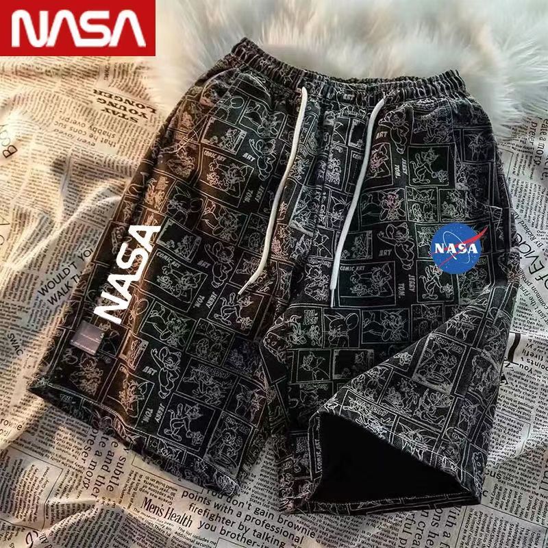 Nasa Collaboration Ice Silk Tom Casual Shorts for Men, Summer Graffiti Print Trendy Brand ins Loose Couple Shorts