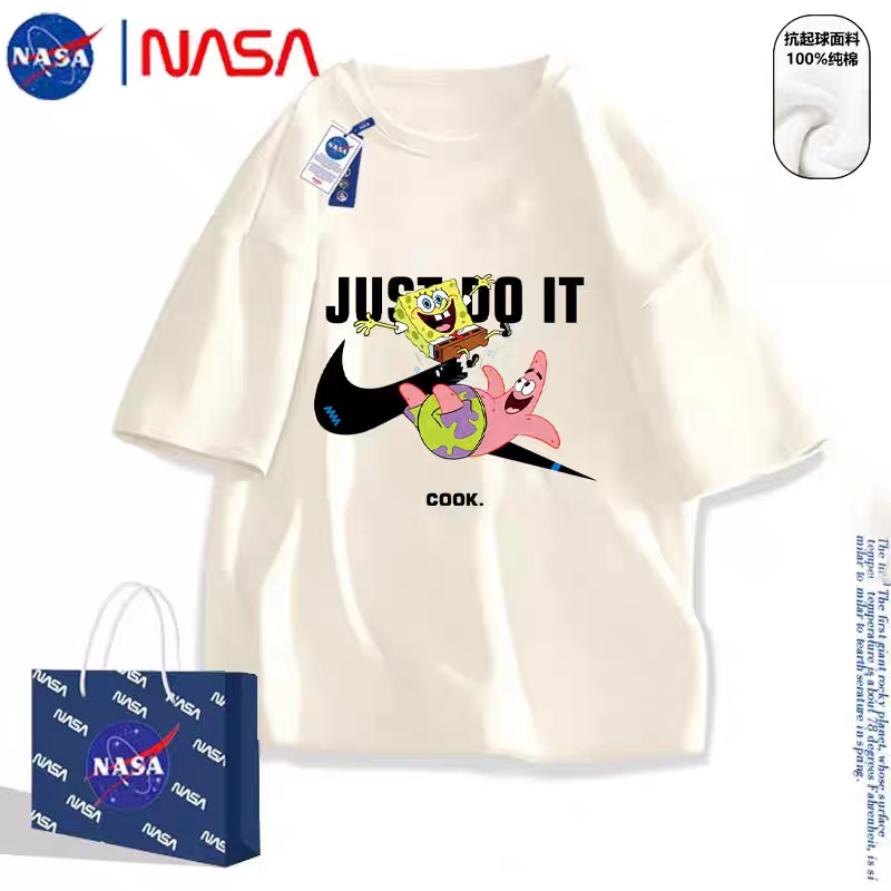 Nasa Co-Branded Pure Cotton Short-Sleeved T-Shirt for Men, Summer Thin Style 2026 New Spongebob Squarepants Patrick Star T-Shirt for Women