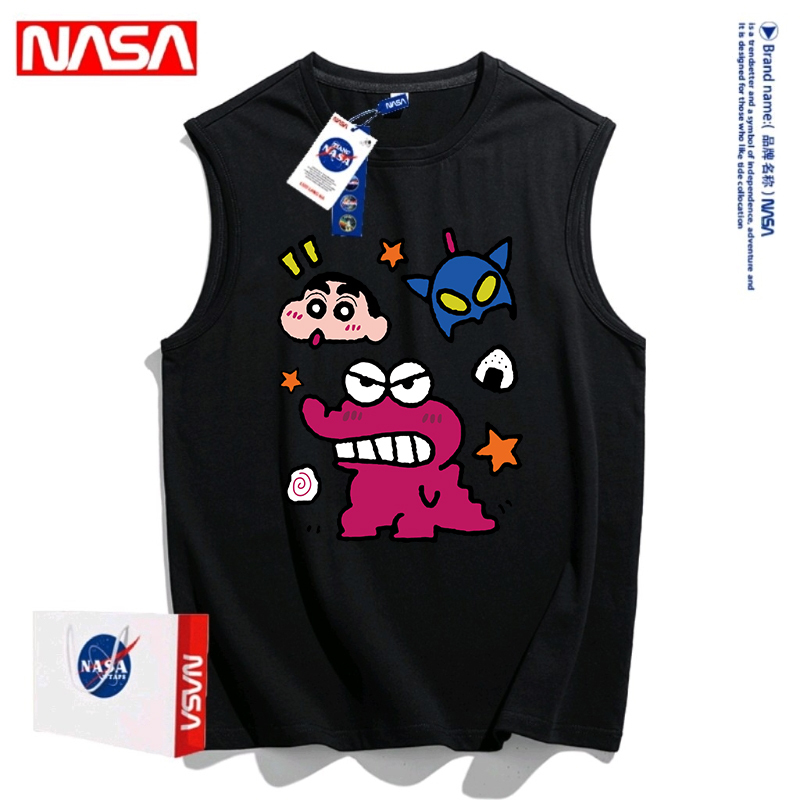 Nasa Co-Branded Summer Crayon Shin-Chan Print Sleeveless T-Shirt for Men and Women, Versatile Trendy Loose Vest for Couples