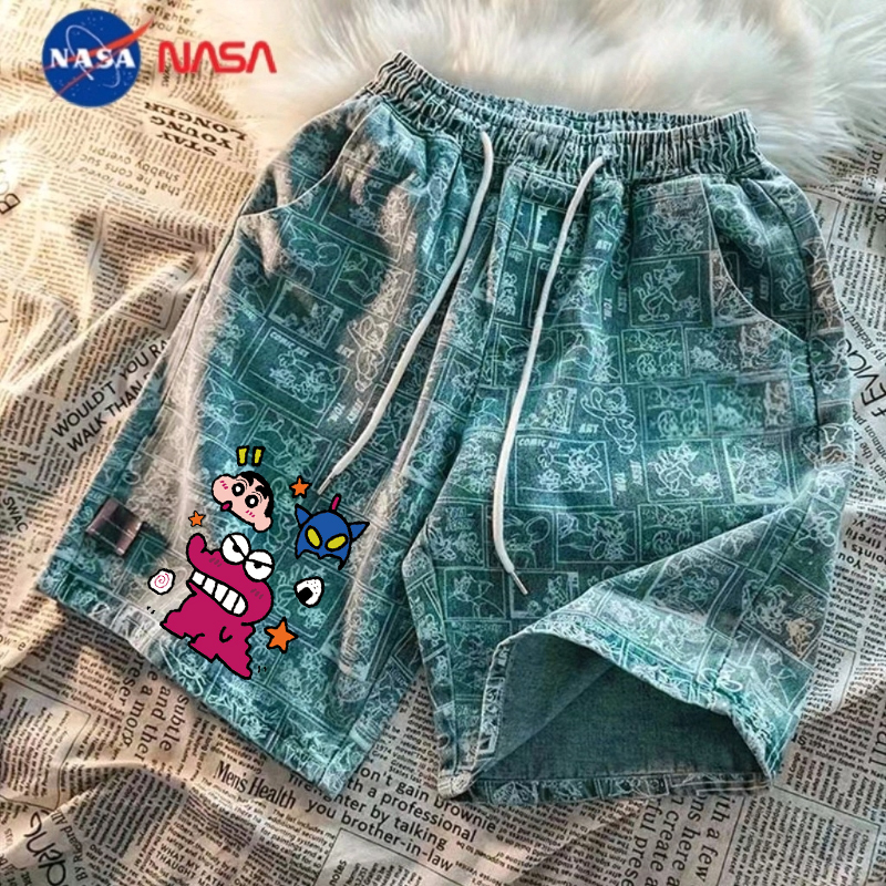 Nasa Co-Branded Crayon Shin-Chan Casual Ice Silk Shorts for Men, Summer Thin American-Style Sports Loose-Fitting Couple Beach Shorts