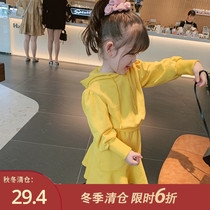 Small pudding 2020 new girls foreign style spring and autumn set childrens autumn casual childrens clothing baby Net red fake two pieces