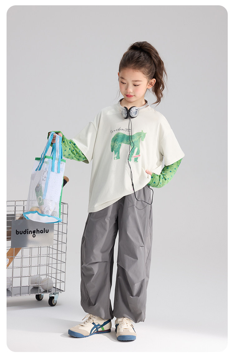 Pudding Haru 2026 Summer Collection Girls' Cool-Touch Breathable Faux Two-Piece Sun Protection Long Sleeve T-Shirt — 30
