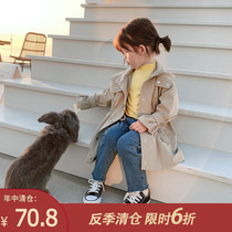 Small pudding childrens spring clothes long windbreaker 2021 new girls foreign style coat baby spring and autumn fashionable childrens clothing tide