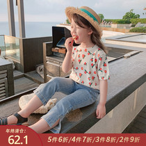 Little pudding baby baby childrens clothing 2021 new girls foreign style jeans baby Korean summer childrens thin pants