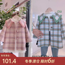 C078 childrens clothing childrens new foreign style medium long plaid coat girl Korean version thick warm woolen coat tide
