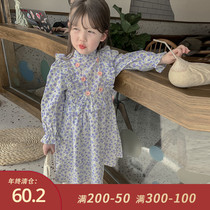 Little pudding baby baby childrens clothing girls autumn dress foreign flower skirt female baby Korean dress children spring skirt