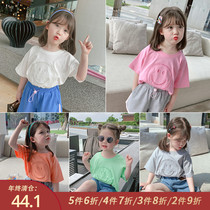 Little pudding baby baby childrens clothing 2021 new childrens foreign style smiling face T-shirt baby summer dress thin girl short sleeve shirt