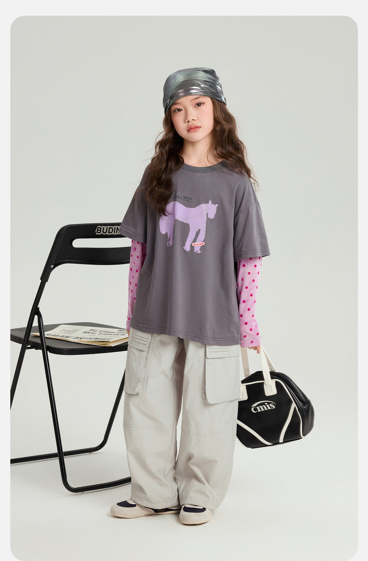 Pudding Haru 2026 Summer Collection Girls' Cool-Touch Breathable Faux Two-Piece Sun Protection Long Sleeve T-Shirt — 20