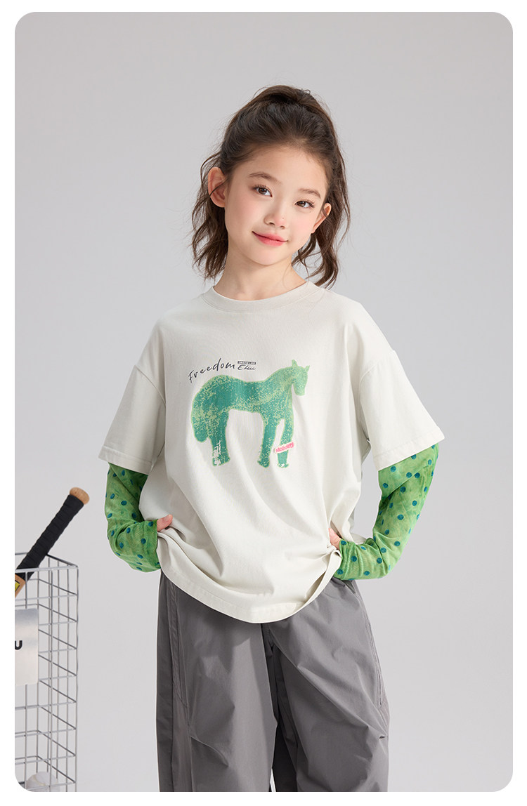 Pudding Haru 2026 Summer Collection Girls' Cool-Touch Breathable Faux Two-Piece Sun Protection Long Sleeve T-Shirt — 26