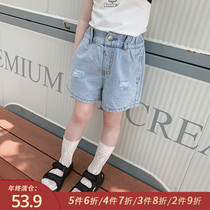 Little pudding baby baby childrens clothing 2021 New baby foreign style summer girls Korean jeans children Korean shorts