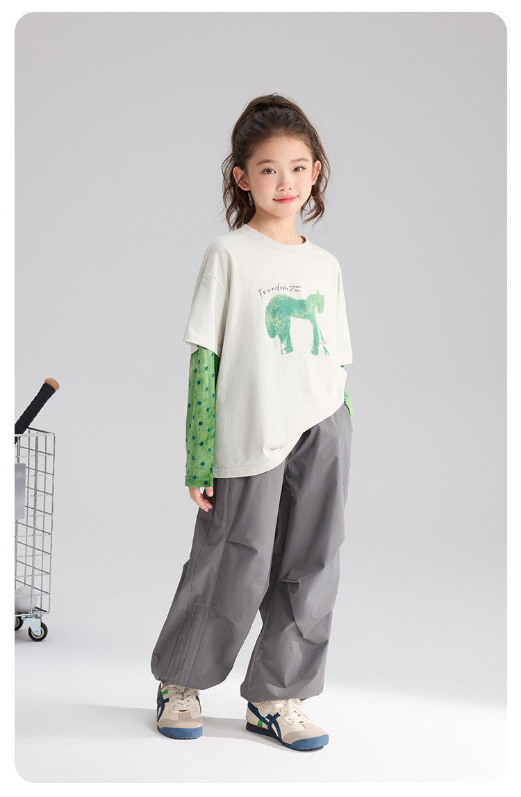 Pudding Haru 2026 Summer Collection Girls' Cool-Touch Breathable Faux Two-Piece Sun Protection Long Sleeve T-Shirt — 28
