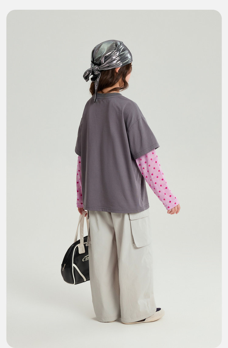 Pudding Haru 2026 Summer Collection Girls' Cool-Touch Breathable Faux Two-Piece Sun Protection Long Sleeve T-Shirt — 24