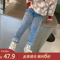 Childrens clothing new childrens autumn and winter jeans girls foreign pants baby slim trousers