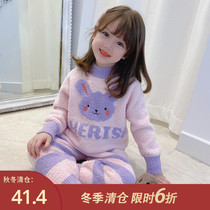 New childrens winter clothes thick warm home clothing set girls plus velvet two-piece baby pajamas childrens clothing